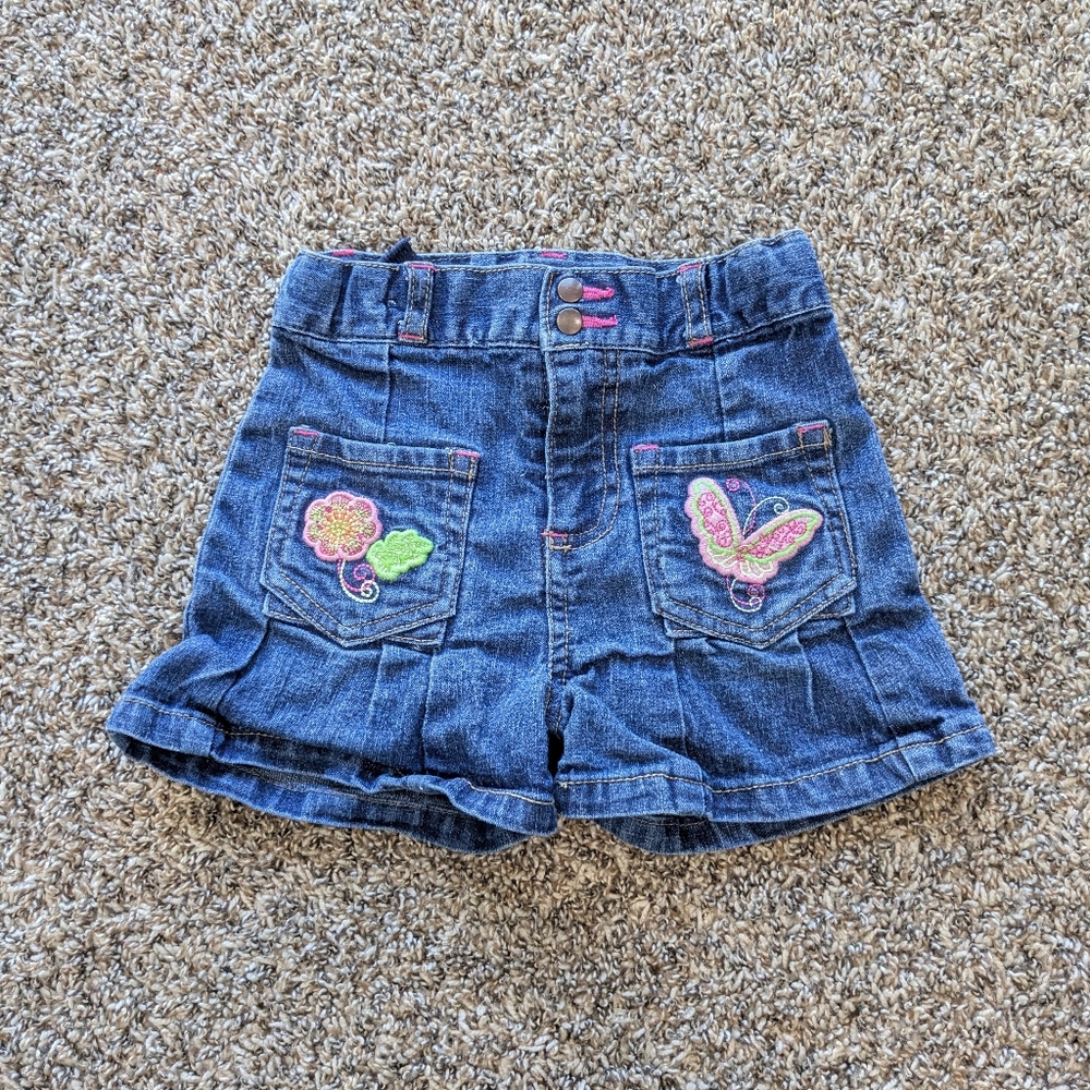 Embroidered Girls Jean Shorts Size 3T Butterfly Flower